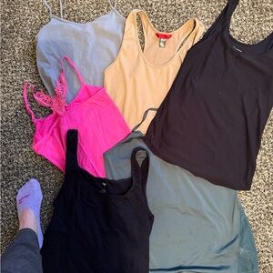 Lot of 6 Women's Assorted Tank Tops - Black, Pink, Gray, Tan